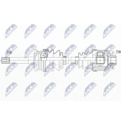 Abbildung von NTY NPW MZ 068 Antriebswelle Vorderachse links 540 MAZDA: B Serie Pickup, FORD: Ranger Mk2