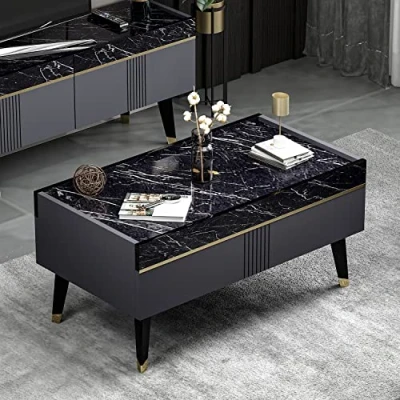 Abbildung von Homidea KARYA Couchtisch Sofatisch Wohnzimmertisch Beistelltisch in elegantem und modernem Design (Couchtisch Anthrazit/Marmor)