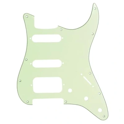 Abbildung von Musiclily Pro 11 Löcher Round Corner HSS Strat Schlagbrett Gitarren Pickguard mit 2 Schrauben Humbucking Pickup Mount für Fender American/Mexican Stratocaster E Gitarre,3 lagig Mint Green