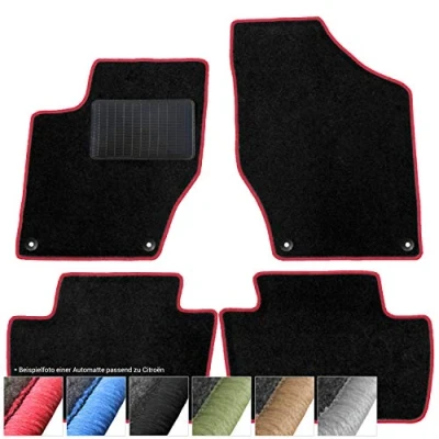 Abbildung von moto MOLTICO Fußmatten Auto Velours Autoteppiche passend für Citroen C3 Pluriel (2003 2010) 4 teiliges Set Schwarze Automatten mit Roten Ziernähten