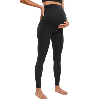 Abbildung von CRZ Yoga Damen Butterluxe Umstandsleggings 71cm Skinny Umstandshose High Waist Schwangerschaft Weich Leggins Lang Schwarz 42