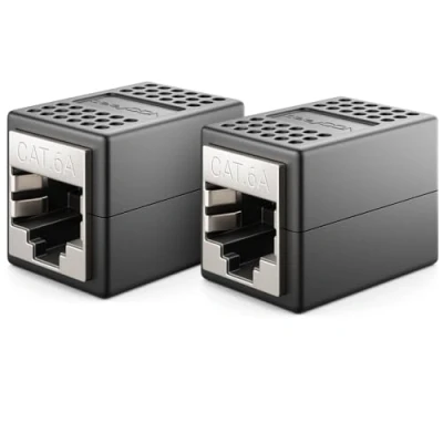 Abbildung von deleyCON 2 Stück RJ45 Kupplung (10 Gbit/s) LAN Kabel Verlängerung Netzwerkkabel Ethernet Adapter Verbinder Kompatibel zu Cat8, Cat7, Cat6, Cat5 Patchkabel DSL POE 2X Buchse Schwarz