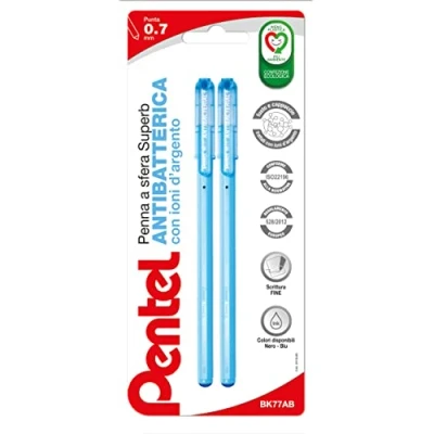 Abbildung von Pentel BK77AB Superb Antibacterial+ Kugelschreiber 0,7 mm blau, 2 Stück