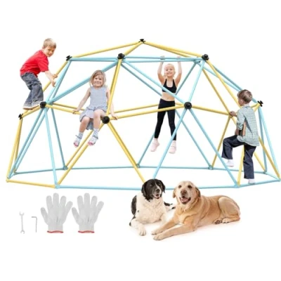 Abbildung von VEVOR Kletterkuppel, 3,66 m geometrisches Kuppel Kletterspielzentrum für Kinder von 3 bis 10 Jahren, Klettergerüst 340 kg Tragfähigkeit, mit Klettergriff, Outdoor Spielgerät Garten Hinterhof