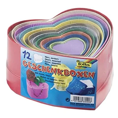 Abbildung von folia 3309 Geschenkboxen, Pappschachteln aus Karton, in Herzform, 12 Stück verschiedenen Größen und Farben ideal zum Verzieren Verschenken
