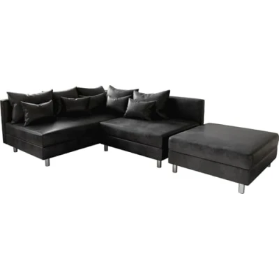 Abbildung von DELIFE Eckcouch Clovis Anthrazit Antik Optik mit Hocker Ottomane Links Ecksofa modular