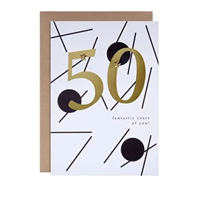 Abbildung von Hallmark Geburtstagskarte zum 50. Geburtstag, modernes Textbasiertes Liniendesign