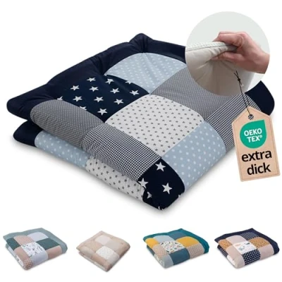 Abbildung von ULLENBOOM Krabbeldecke für Baby 120x120 cm, 100% OEKO TEX Materialien, Made in EU, Dick &amp; weich gepolstert, Blau Hellblau Grau ideal als Babydecke Spieldecke