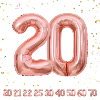 Abbildung von 20 Geburtstag Deko zahlen luftballon jahre Folienballon Roségold für 20. Geburtstagsdeko Männer Frauen Ballon Zahl zum fliegt mit Helium 20.Geburtstagsparty 40&quot; 101cm
