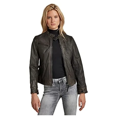 Abbildung von G STAR RAW Damen Leather Biker Jacke, Grau (raven D20132 C851 976), XS