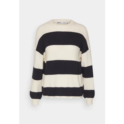 Abbildung von ONLY Onlatia Stripe NOOS Strickpullover, Damen, Größe: XS, Whitecap gray/night sky
