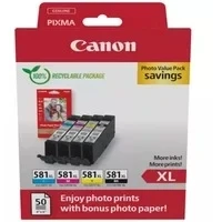 Abbildung von Canon CLI 581XL BK/C/M/Y Tinte mit hoher Reichweite + Fotopapier Value Pack Tintenpatrone