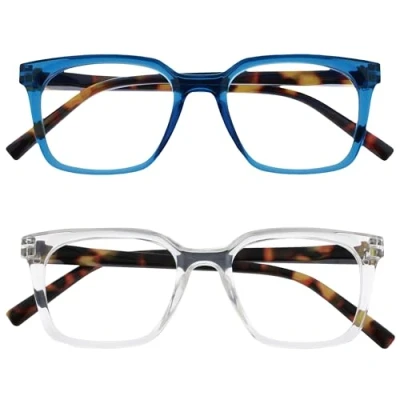 Abbildung von OPULIZE KOI Lesebrille 2er Pack Große Rechteckige Brillenfassung Blau Durchsichtig Damen, Herren Federscharniere RR50 3C +1.00