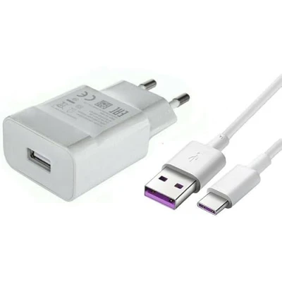 Abbildung von Ladegerät für Original Huawei P40 Lite, P30 Lite New Edition, P20 HW 050200E02 + Datenkabel in Weiß USB C Netzteil 2A Ampere 2000 mAh 10W Ladekabel Typ