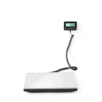Abbildung von HENDI Digitale Küchenwaage, Großküchenwaage, für maximal 200kg, Präzision auf bis zu 50gr, Anzeige in kg or lb, Energiesparendes LCD Display, Inklusive 2x AAA Batterien, 298x248x(H)37mm, Edelstahl