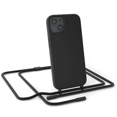 Abbildung von EAZY CASE Handykette Silikon Premium kompatibel mit iPhone 13 Handyhülle Umhängeband, Handykordel Schutzhülle, Silikonhülle, Hülle Band, Kette für Smartphone, Schwarz