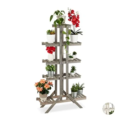 Abbildung von relaxdays Blumenständer Blumentreppe Holz mit 5 Stufen, Grau