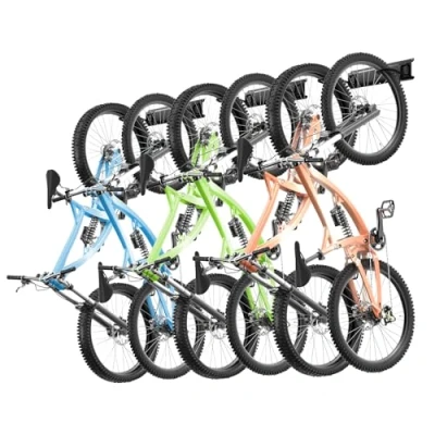 Abbildung von VEVOR Fahrradständer, Wandhalterung für die Garage, 6 Fahrräder + 3 Helme