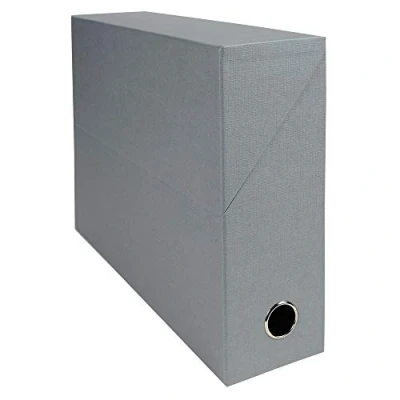 Abbildung von Exacompta 89526E Premium Transferbox aus Leinwandpapier 9cm Rückenbreite mit Griffloch DIN A4 grau ideale Transportbox und perfekt geeignet für die sichere Aufbewahrung Ihrer Ordner