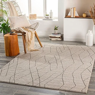 Abbildung von Surya Durban Teppich Wohnzimmer Modern Abstrakt Design in Marmor Optik für Esszimmer, Schlafzimmer, Wohnzimmerteppich weicher Groß 160x213cm Carpet, Beige