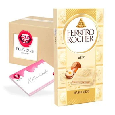 Abbildung von Ferrero Rocher Weiss Haselnuss 8 x 90 g Tafelschokolade mit Geschenk von Pere&#039;s Candy