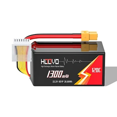 Abbildung von HOOVO 6S Lipo RC Akku 22.2V 120C 1300mAh Modellbau mit XT60 Stecker Batterie Ersatzakku für Auto Flugzeug Helikopter Boot Buggy