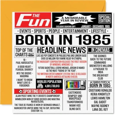 Abbildung von Geburtstagskarte zum 39. Geburtstag für Männer und Frauen, Zeitung &quot;Born in 5,041.9 cm Happy 39 Bruder, Schwester, Freunde, Vintage Retro Back 1985, 145 mm x mm,