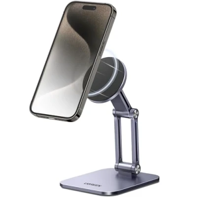 Abbildung von UGREEN Magnetischer Handy Ständer Magsafe Handyhalter Tisch Faltbarer iPhone mit Metallringe kompatibel 15 14 13 12 Pro Max und Hülle, Galaxy S23 Ultra S23+ usw. (Grau)