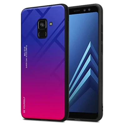Abbildung von Cadorabo Hülle kompatibel mit Samsung Galaxy A8 2018 Schutzhülle TPU Silikon Case Glas Slim Kratzfest Weiche Gummi Rundumschutz für in Schwarz