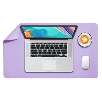 Abbildung von DOBAOJIA Große Schreibtischunterlage, Schreibtischmatte, Desk Pad, Schreibtischschutz, Schreibblock, für Laptop/Tastatur/Maus, Doppelseitige Verwendung PU Leder Wasserdicht 60 x 35cm(Violett/Violett)