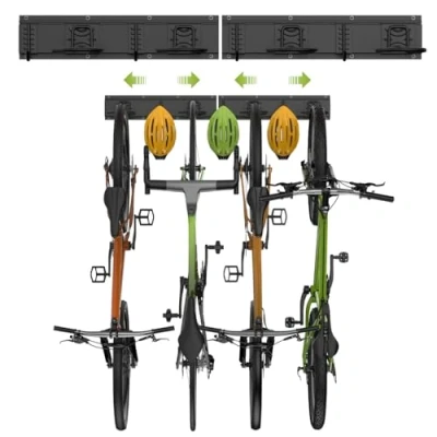 Abbildung von Housolution Fahrrad Wandhalterung 32 Zoll für 4 Fahrräder + 3 Helme, bis zu 300 Pfund, Robust Fahrradaufhängung Wand, Massiver Stahl Fahrradhaken Fahrradständer Wandmontage Garage, Schwarz