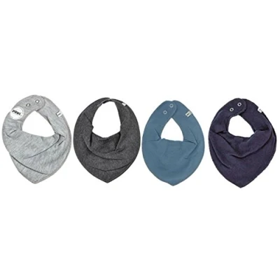 Abbildung von Pippi 4er Set Baby Dreieckstuch Halstuch Lätzchen 4 Stück * verschiedene Farbkombinationen (GRAU BLAU hellgrau darkgrey jeansblau dunkelblau)