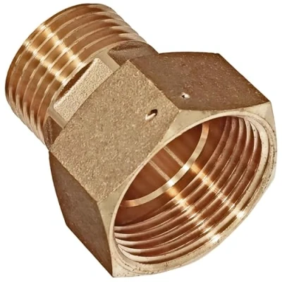 Abbildung von Wasserzählerverschraubung mit 1 1/2 Zoll Außengewinde auf 2 Innengewinde reduzierend 1,5&quot; AG x 2&quot; IG Gewinde Schraub Fitting aus Messing