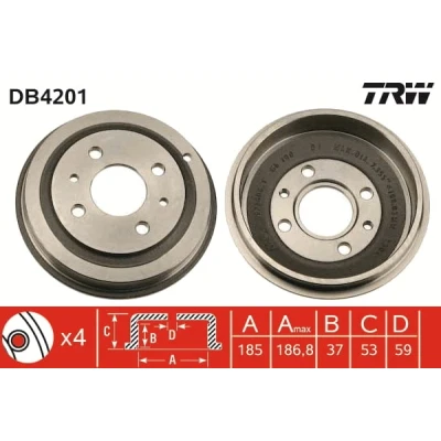 Abbildung von TRW DB4201 Bremstrommel FIAT: Seicento / 600 Schrägheck, Cinquecento