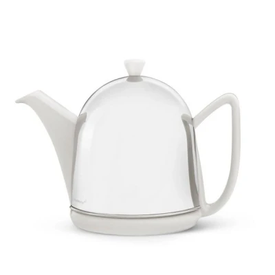 Abbildung von Bredemeijer kleine weiße glänzende Keramik Teekanne 1.0 Liter mit Edelstahlhaube