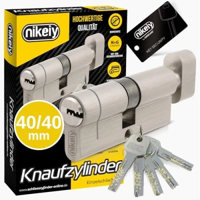 Abbildung von GERCAR Pro+ DIY MIX Schließanlage Gleichschließende Knaufzylinder mit N+G Funktion, 40/40, 80 mm Schließzylinder kombinierbar nach Wunsch, Zylinderschloss A:40 B:40 / Knauf