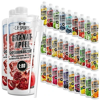 Abbildung von C.P. Sports Getränkesirup für Mineraldrink I Sirup zuckerfrei Vital Drink GRANATAPFEL mit Vitaminen Getränkekonzentrat zum Mischen Wasser Sport Getränk 2 Liter + Pumpspender