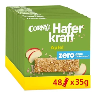 Abbildung von Haferriegel Corny Haferkraft Zero Apfel, ohne Zuckerzusatz, 121 kcal pro Riegel, vegan, 48x35g
