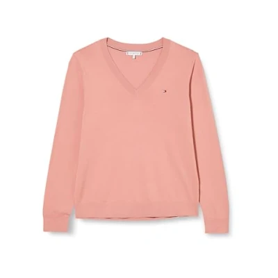 Abbildung von Tommy Hilfiger V Ausschnitt Pullover, mit Ausschnitt, gestickter Hilfger Logo Flag