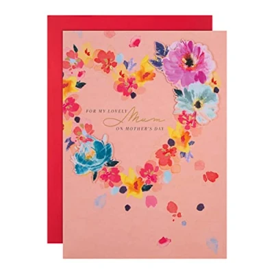 Abbildung von Hallmark Muttertagskarte für Mama klassisches Blumenherz Design, rosa, 30,5 x 20,9 cm