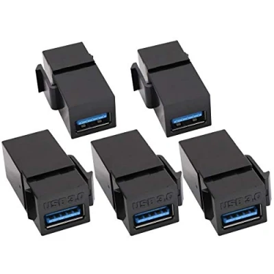 Abbildung von AAOTOKK USB 3.0 A Keystone Adapter weiblich zu Buchse Einsteckbuchsen für Wandplatten Steckdose Trapezbuchse Pacth Panel (Schwarz/5 Stücke)