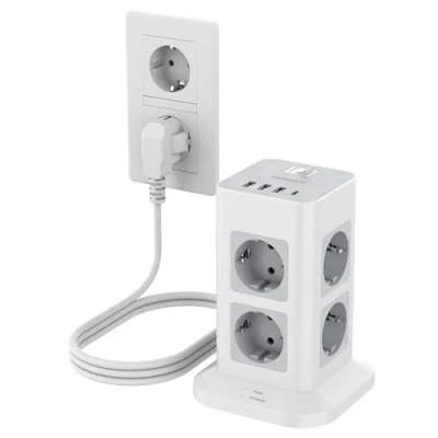 Abbildung von TESSAN 8 Fach Mehrfachsteckdose mit USB C und 3 A, Verteilersteckdose Verlängerungskabel 3M, Steckdosenleiste Überspannungsschutz, Mehrfachstecker Schalter für Zuhause, Steckdosenturm 3600W