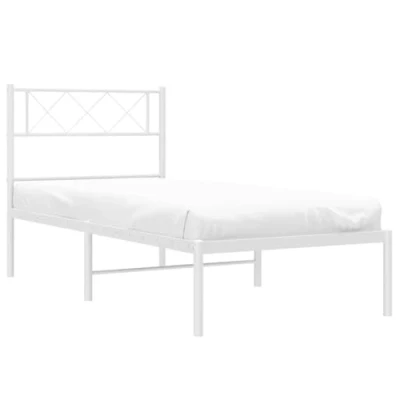 Abbildung von vidaXL Bettgestell, Bettrahmen mit Lattenrost Metallbeinen, Bett Gästebett Kopfteil, Metallbett Einzelbett Schlafzimmerbett, Weiß 100x200cm Metall
