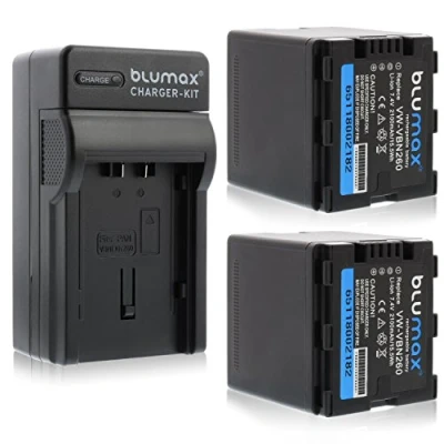 Abbildung von 2X Blumax ersetzt VW VBN260 2100mAh + Ladegerät Kompatibel mit Panasonic HDC SD800, SD900, SD909, TM900, HS900 HC X929 X810 X909 X900 X800