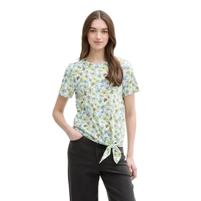 Abbildung von TOM Tailor Denim Printed KNOT Tshirt print, Damen, Größe: XXL, White/green/blue