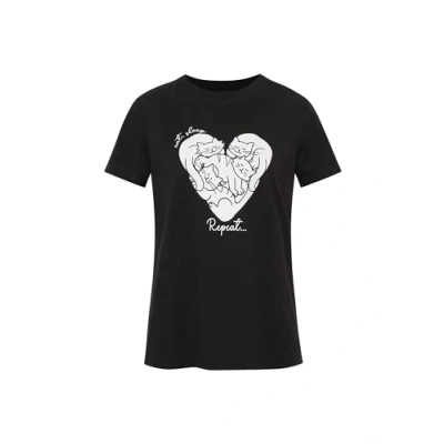 Abbildung von Mavi Kurzarm CAT Heart Tshirt print, Damen, Größe: Medium, Black