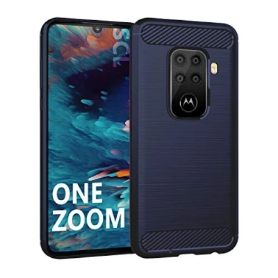 Abbildung von SCL Hülle Für Motorola One Zoom Moto Handyhülle Exquisite Serie Carbon Design Schutzhülle mit Anti Kratzer und Stoß Absorbtion Technologie [Blau]