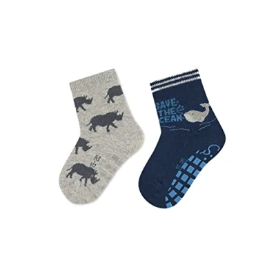 Abbildung von Sterntaler Baby Jungen Fliesen Socken ABS Söckchen Doppelpack Nashorn und Wal Rutsch aus Baumwolle hellgrau, 18