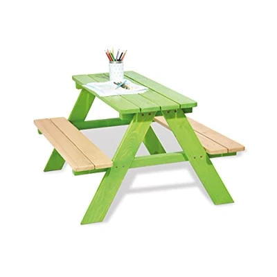 Abbildung von PINOLINO Kindersitzgarnitur Nicki für 4, aus massivem Holz, 2 Bänke mit 1 Tisch, empfohlen Kinder ab Jahren, grün