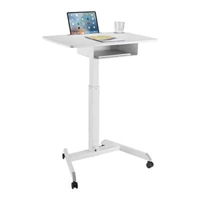 Abbildung von Maclean MC 903 Höhenverstellbarer Laptoptisch mit Rollen und Einer Schublade Sitz steh Schreibtisch Höhenverstellbar bis max. 113cm 8kg (Weiß)